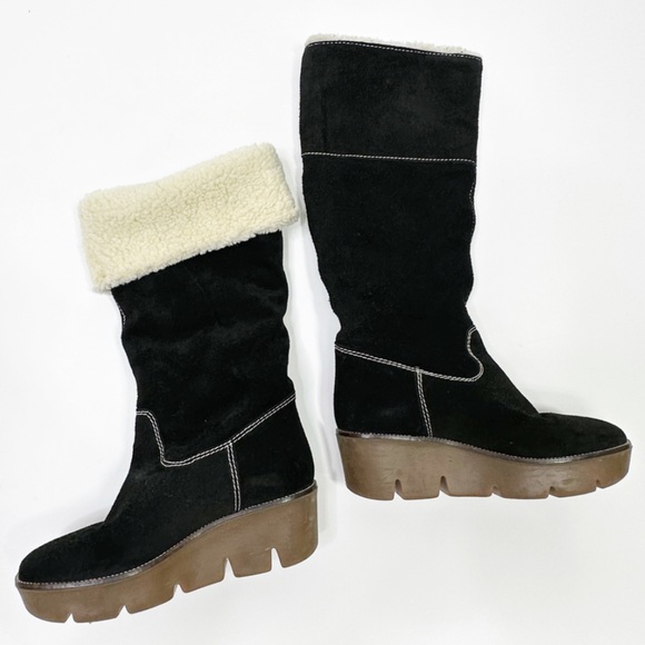 Kors Michael Kors Suede Platform Wedge Boots Black Size 6 - Picture 1 of 16